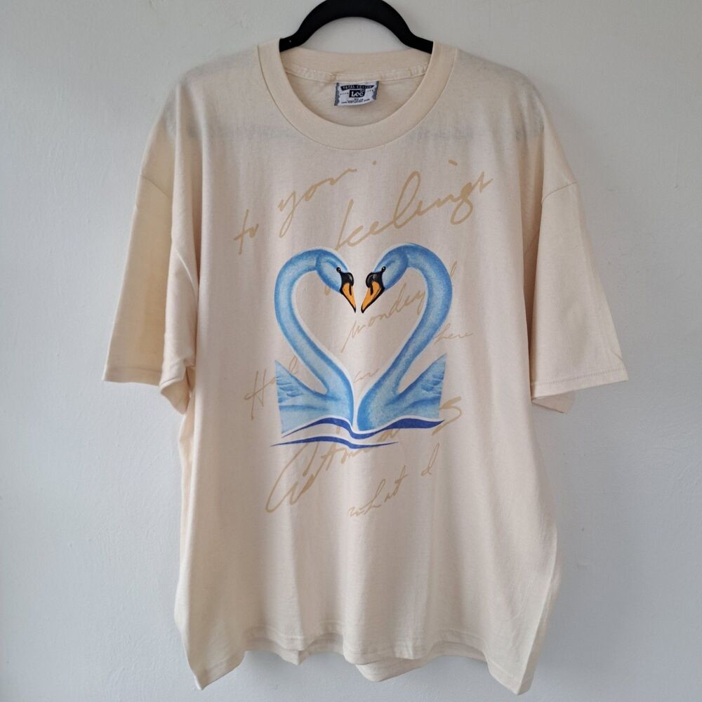 Vintage LEE 90's XL Swan Love Stamp Art Graphic T-Shirt USA Women's Oversized